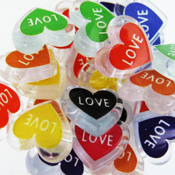 Plas 20mm Love Heart Clear Multi Col 24p