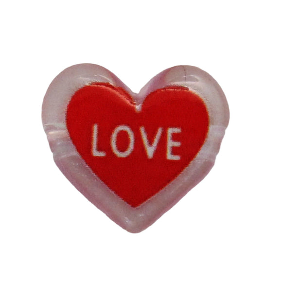 Plas 20mm Love Heart Clear Red 24p