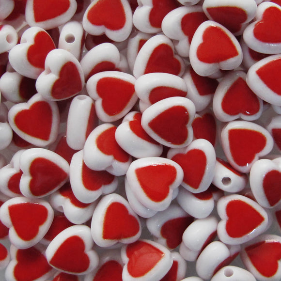 Plas 8mm White/Red Love Heart 120pcs