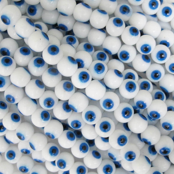 Cg 6mm rnd eye bead white/navy blue 28pc