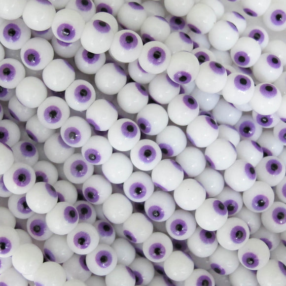 Cg 6mm rnd eye bead white/purple 28pc