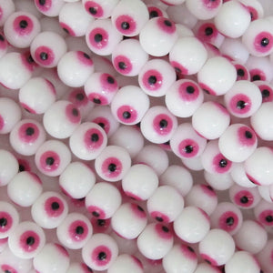 Cg 6mm rnd eye bead white/hot pink 28pc