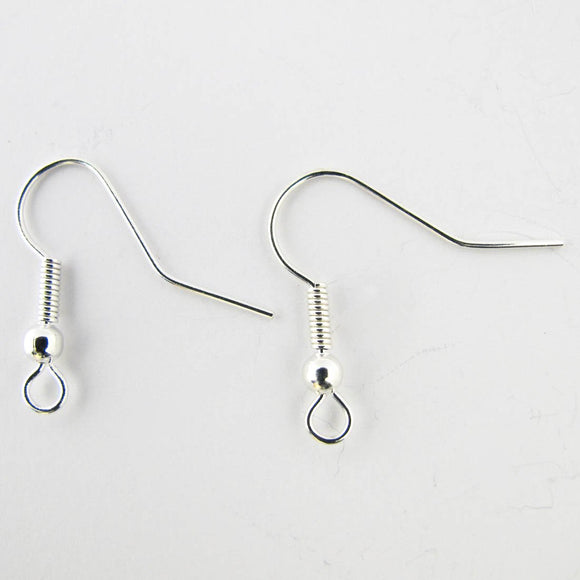 100Pcs Silver Plated Hook Earwire,metal earring,ear hook, flat fishhook  with 2mm ball, Fish Hook, DIY Earring, Earring Findings,Wholesales