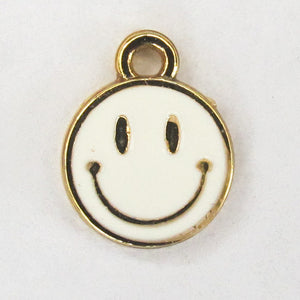 Metal 10mm Smiley Face charm WHI/GLD 2pc