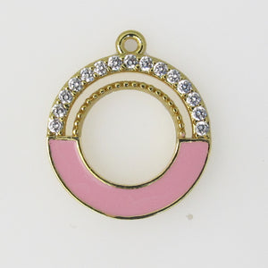 Metal 18mm rnd donut charm gld/pink 1pcs