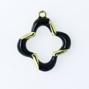 Metal 18mm 4 leaf charm black gold 2pc